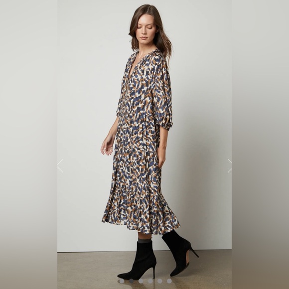 Velvet by Graham & Spencer For Anthro Ottilie Midi Dress Blue/Brown Size S NWT - Picture 7 of 16